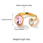 Stainless Steel Pink Zircon Adujstable Rings