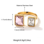 Non-Tarnish Stainless Steel Square Pink Zircon Adujstable Rings