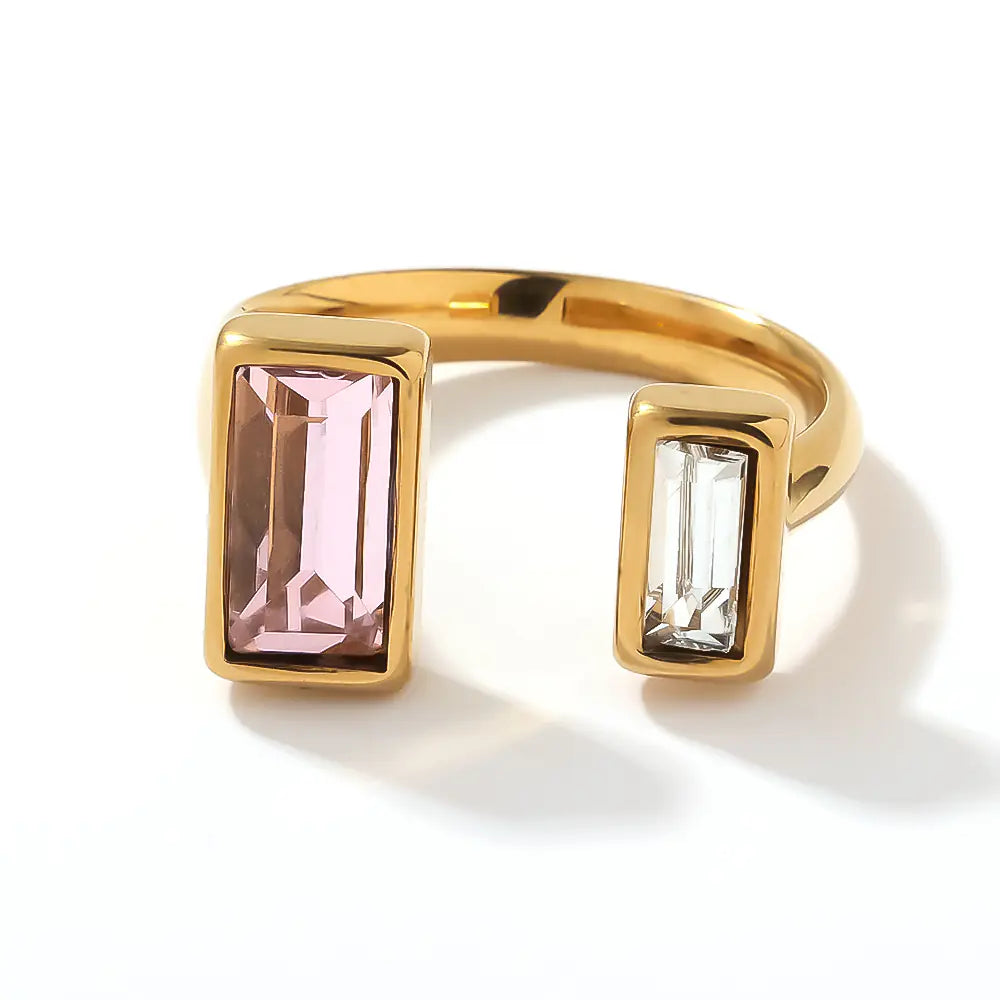 Non-Tarnish Stainless Steel Rectangle Zircon Adujstable Rings