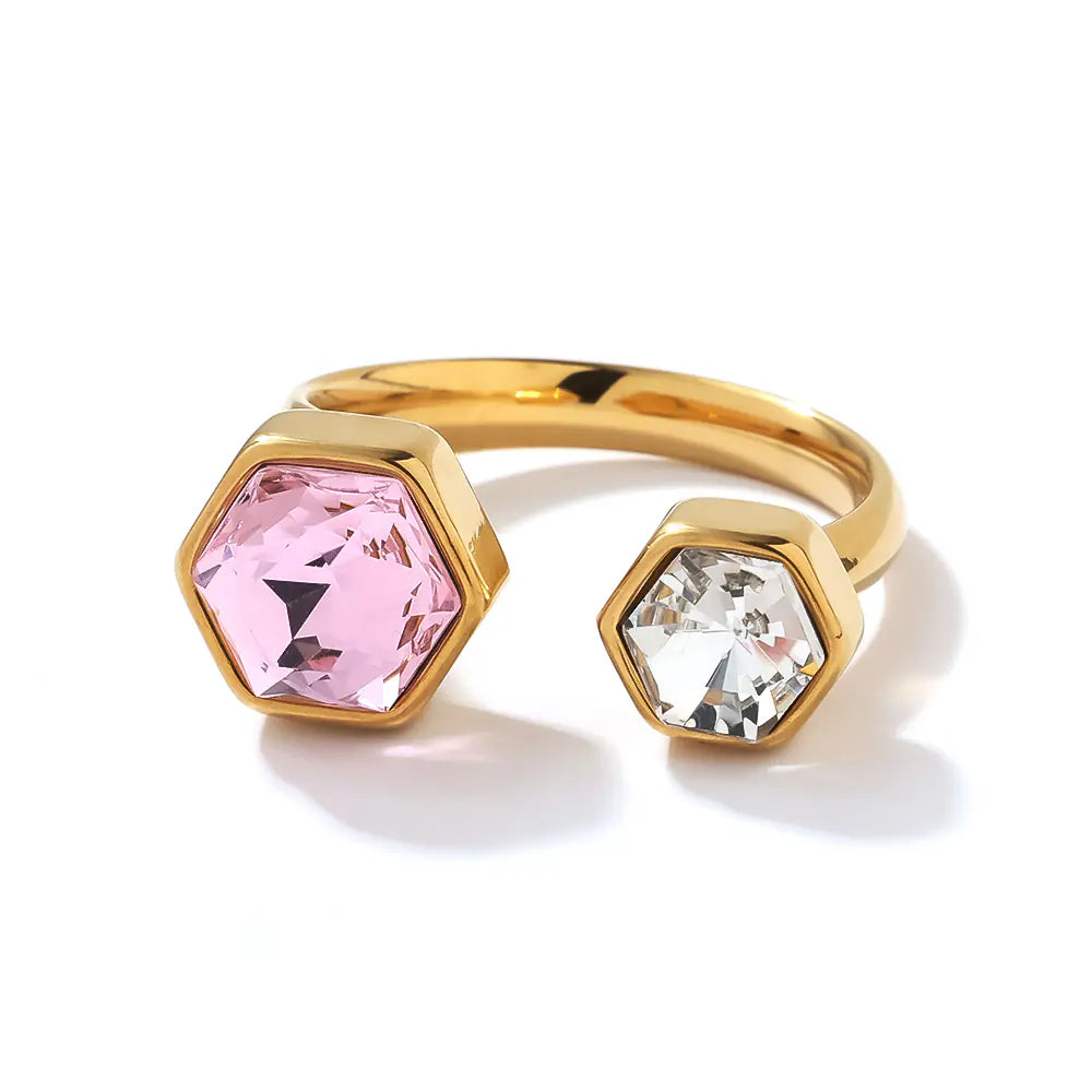 Gold Plated Hexagon Shape Stainless Steel Adujstable Rings