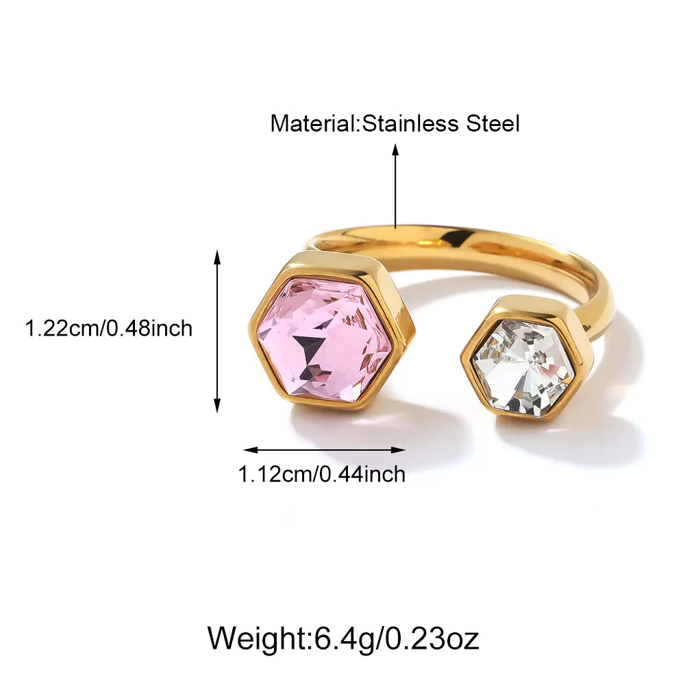 Gold Plated Hexagon Shape Stainless Steel Adujstable Rings