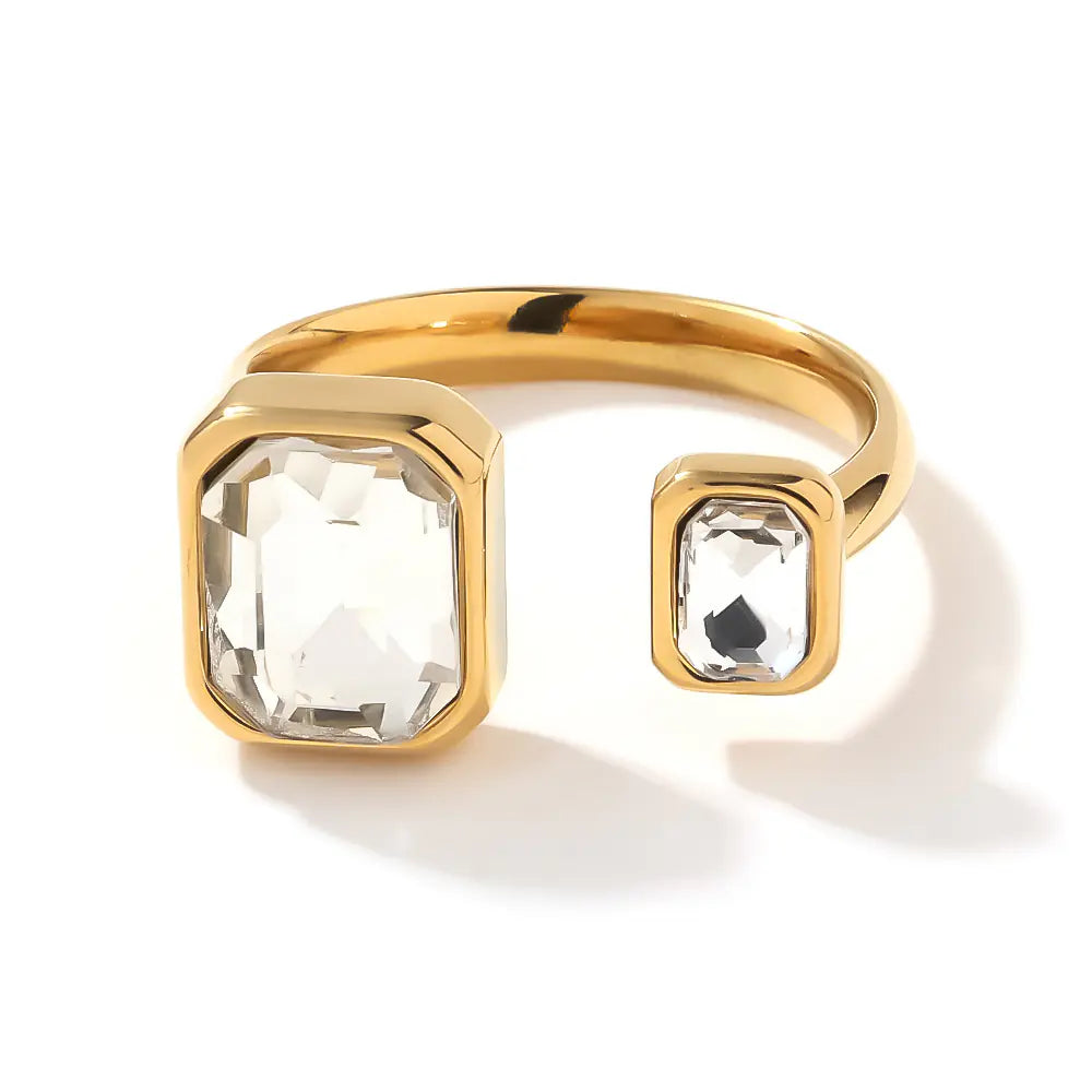 Stainless Steel Oval Rhinestones Open Size Rings