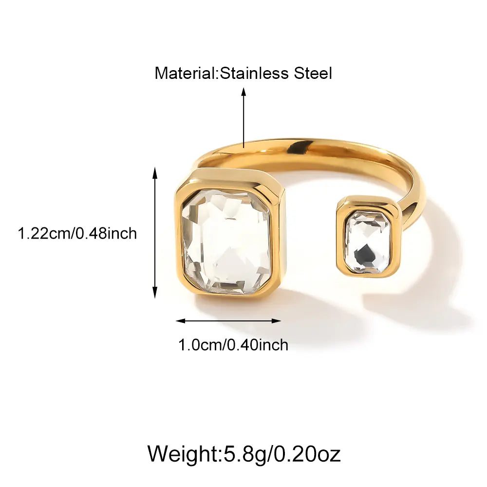 Stainless Steel Oval Rhinestones Open Size Rings