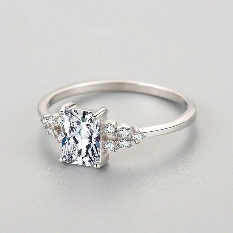 Fashion 925 Silver Rectangle CZ Engagement Rings