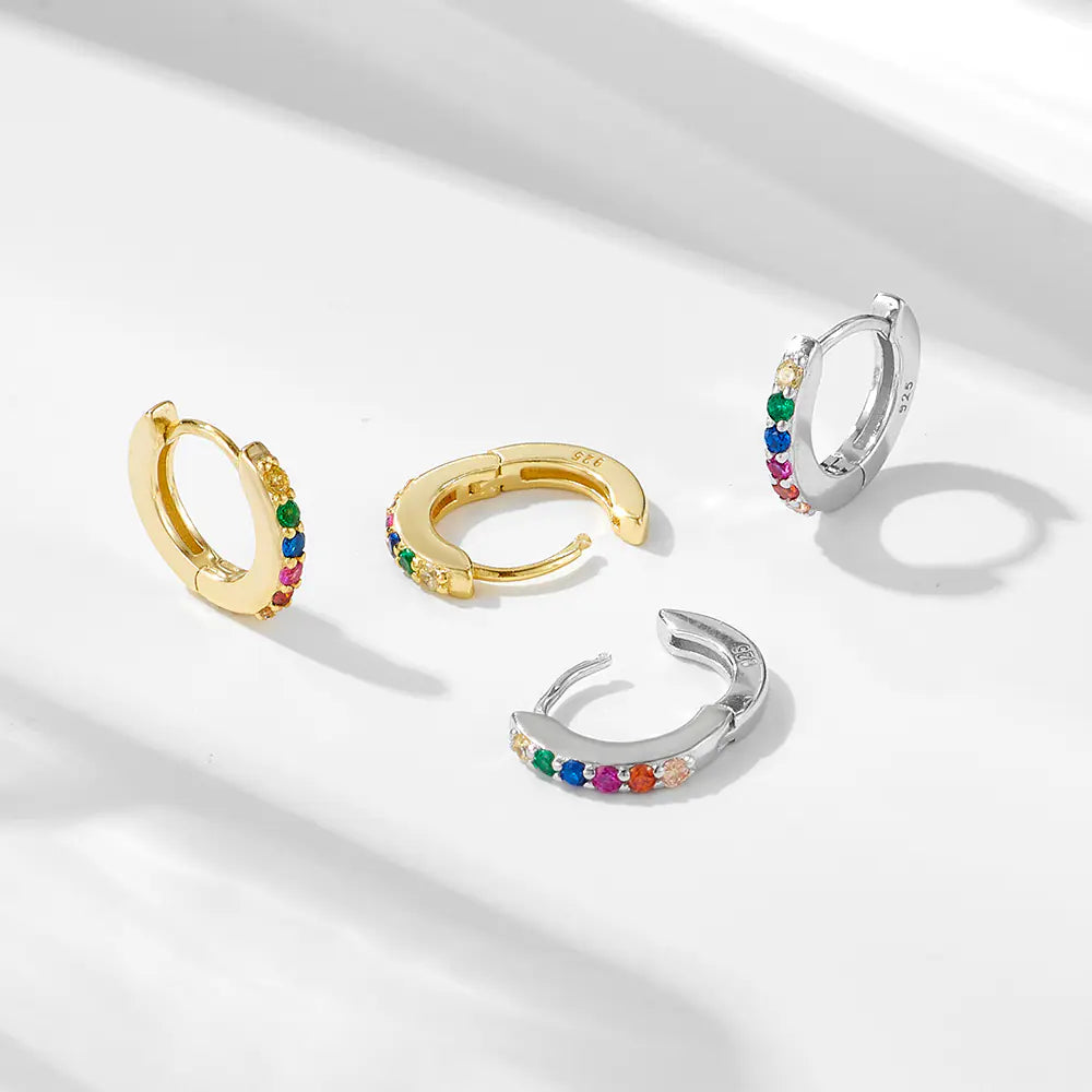 Fashion 925 Sterling Silver Colorful CZ Hoop Earrings