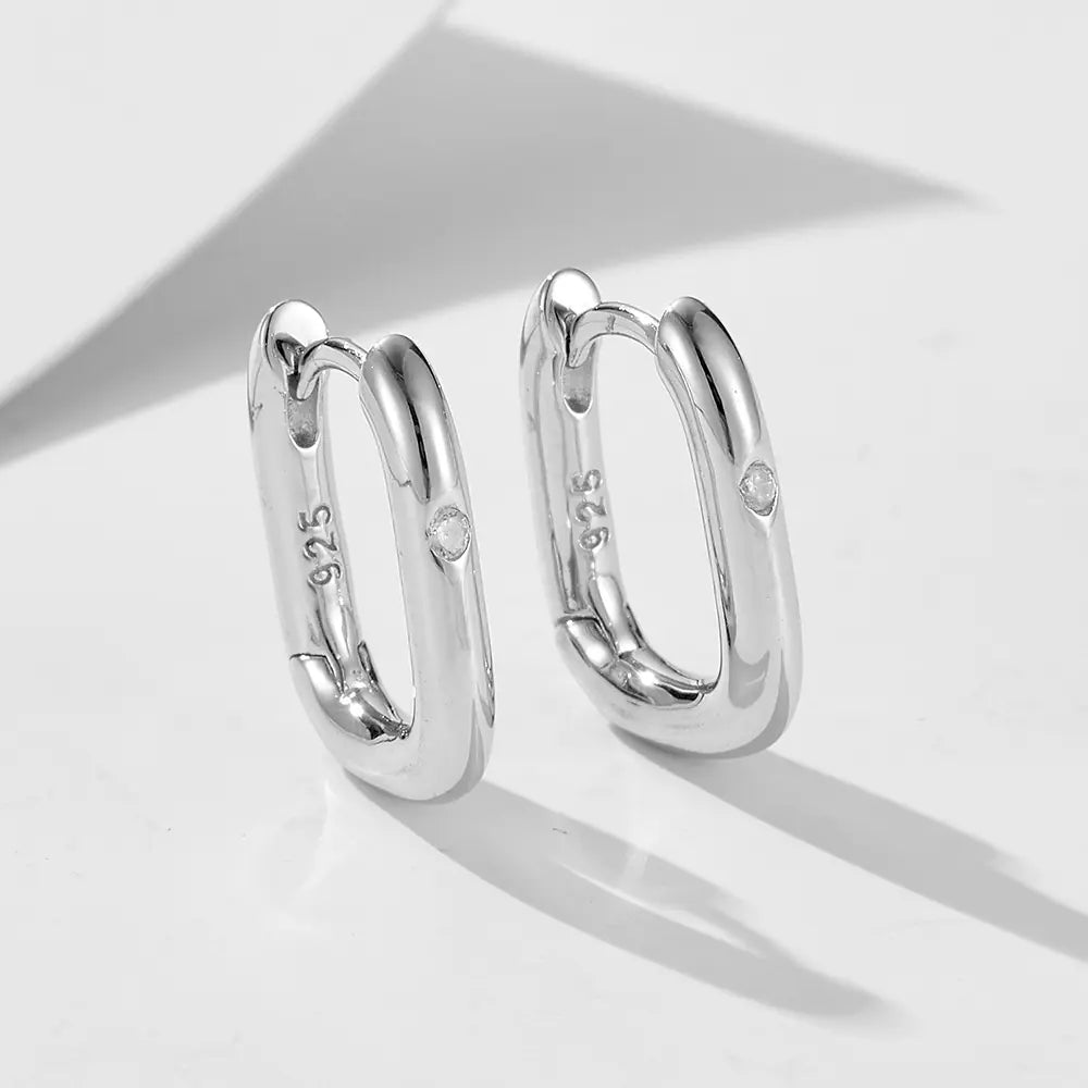Simple 925 Sterling Silver CZ Hoop Earrings