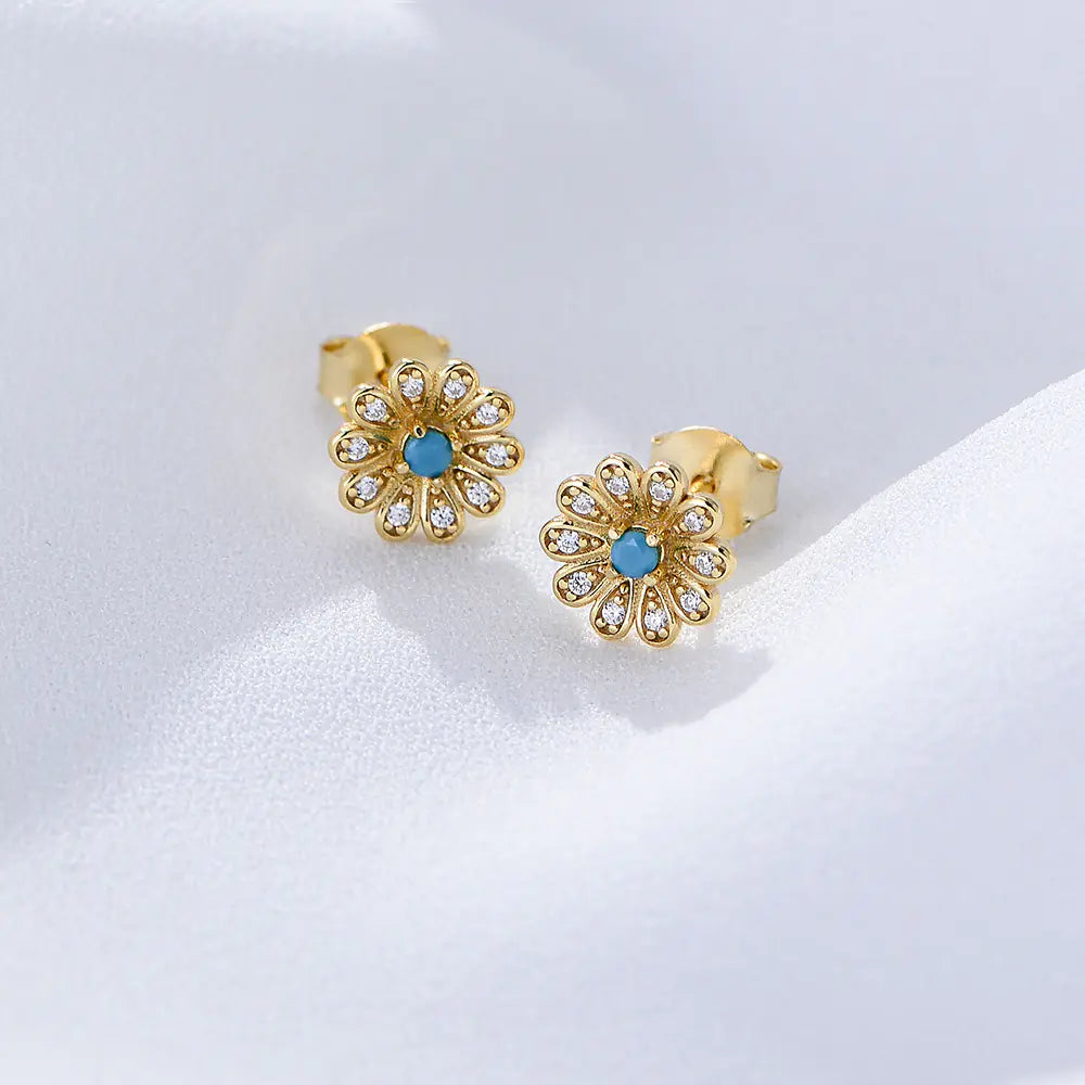 New S925 Sterling Silver Sunflower Stud Earrings
