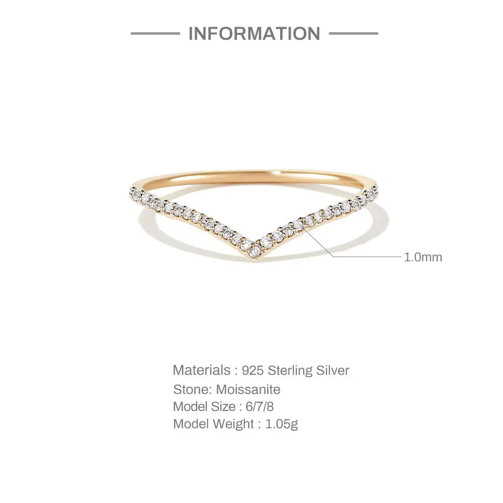 Hot-selling 925 Sterling Silver Moissanite V Ring