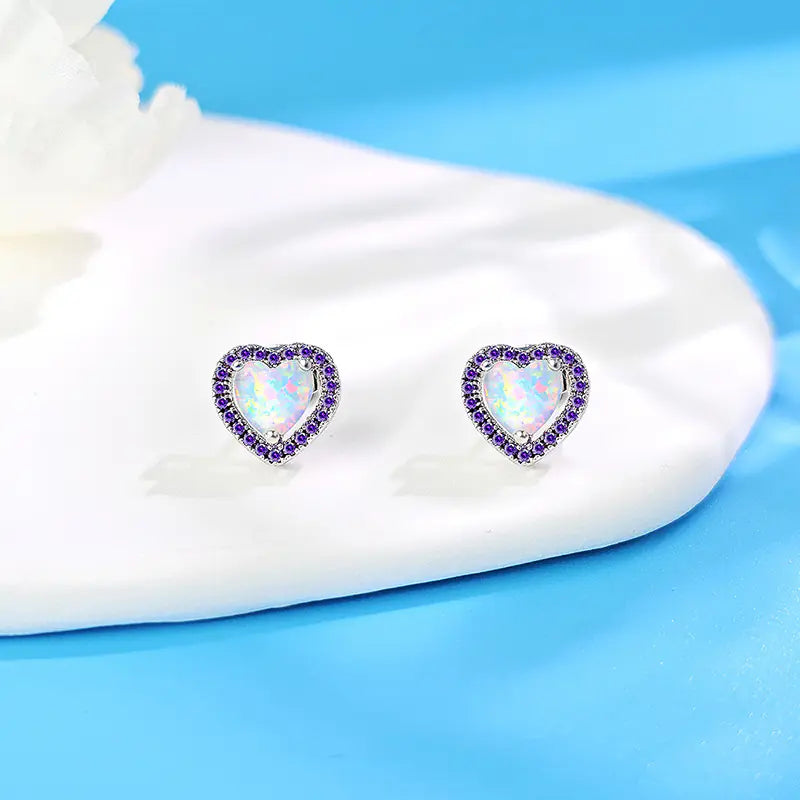 New Arrival Brass Heart Opal Stud Earrings