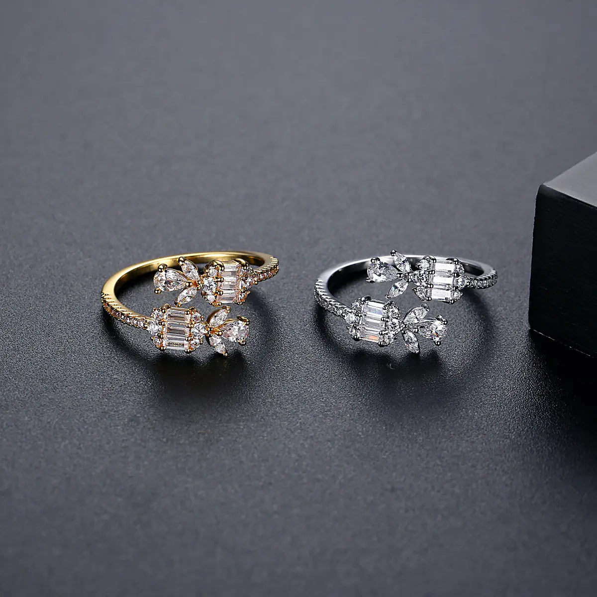 Fashion 11mm Flower Adjustable Brass CZ Ring