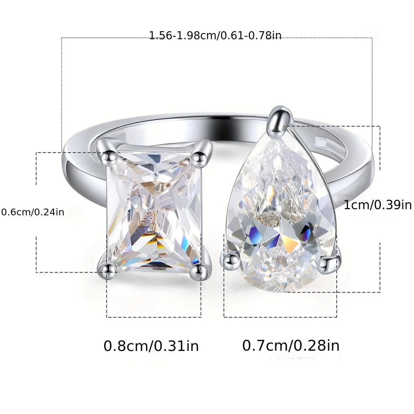 Geometric Rectangle Brass CZ Adjustable Ring