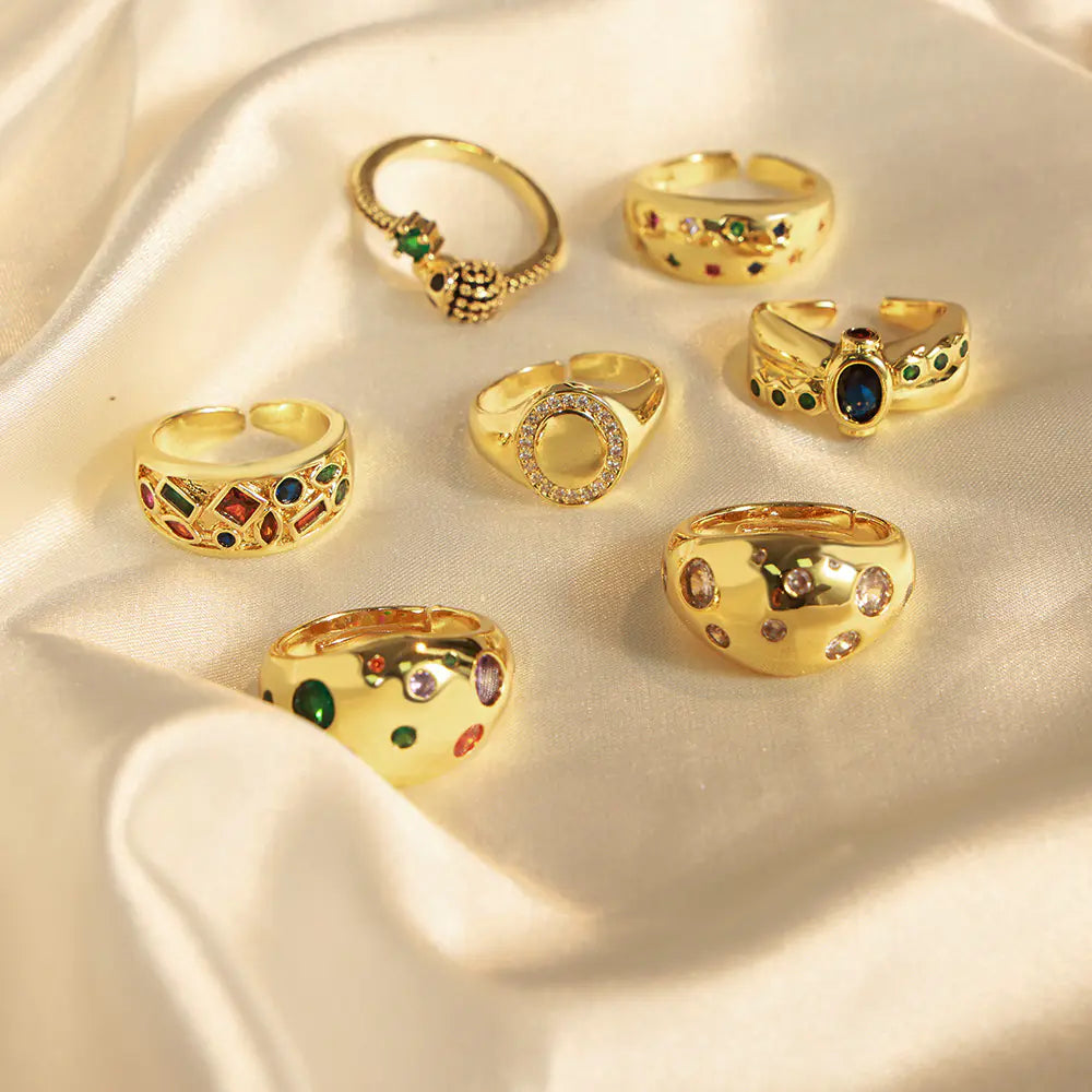 New Gold Plated Brass Rainbow CZ Ring