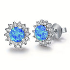 New Arrival Sunflower Brass Opal Stud Earrings