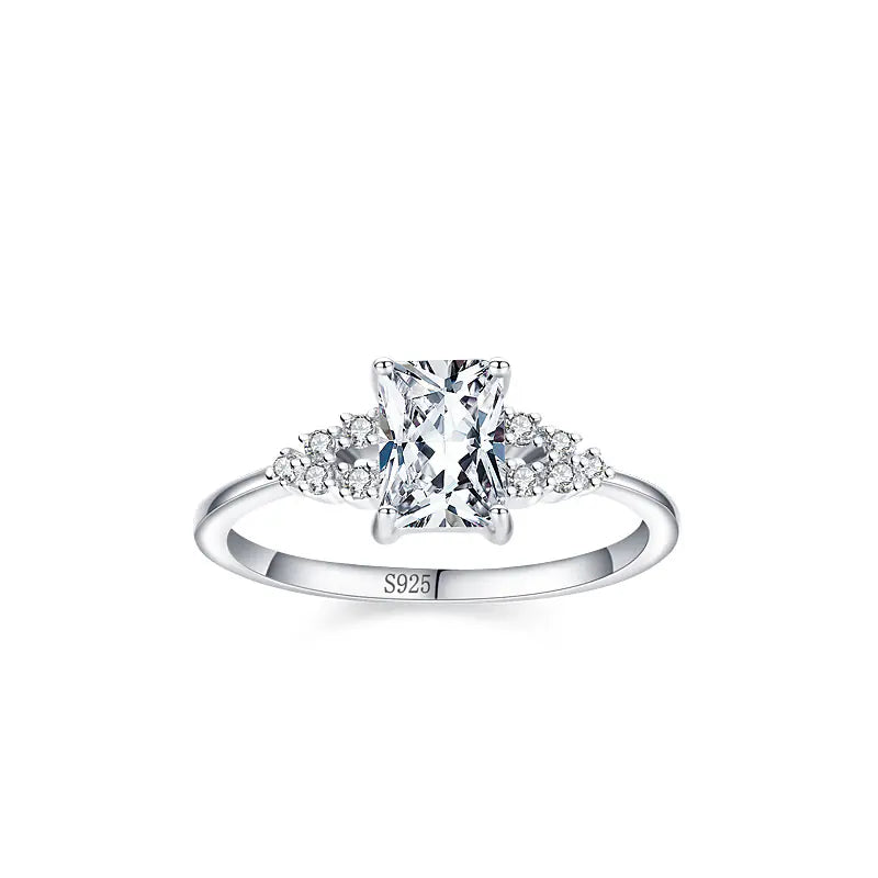 Fashion 925 Silver Rectangle CZ Engagement Rings