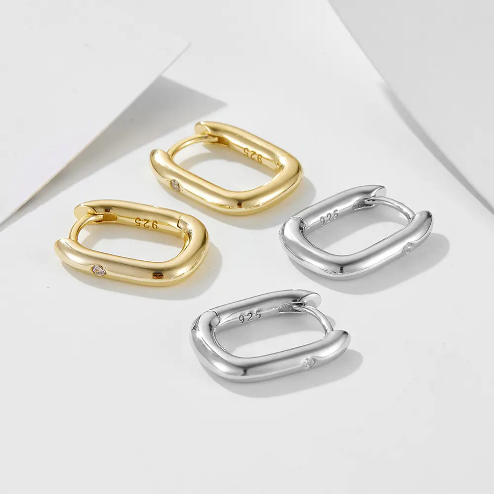 Simple 925 Sterling Silver CZ Hoop Earrings