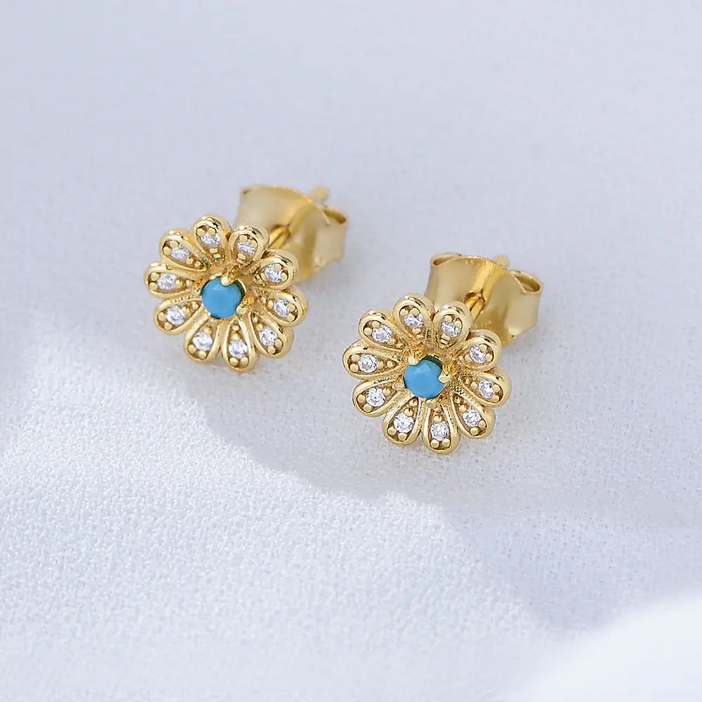 New S925 Sterling Silver Sunflower Stud Earrings
