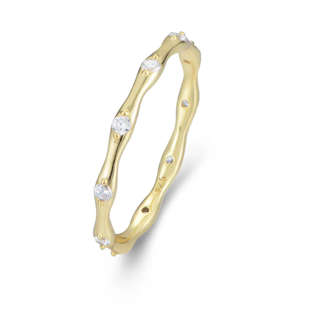Fashion 925 Sterling Silver CZ Stones Thin Bamboo Rings