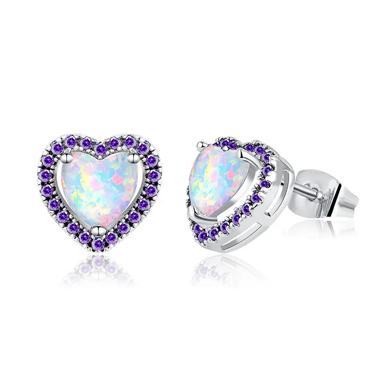 New Arrival Brass Heart Opal Stud Earrings