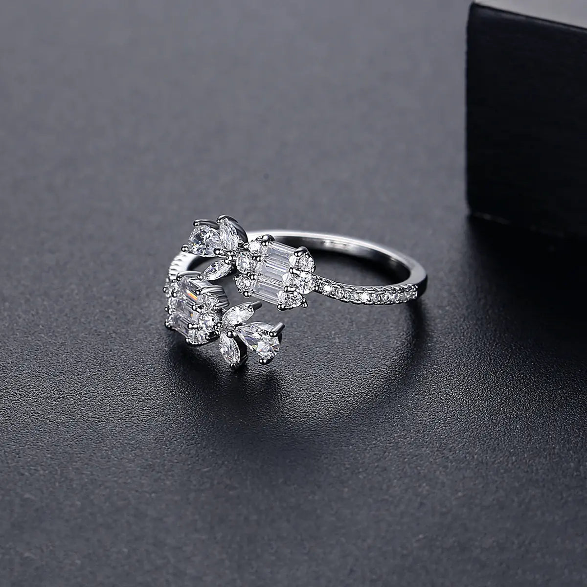 Fashion 11mm Flower Adjustable Brass CZ Ring