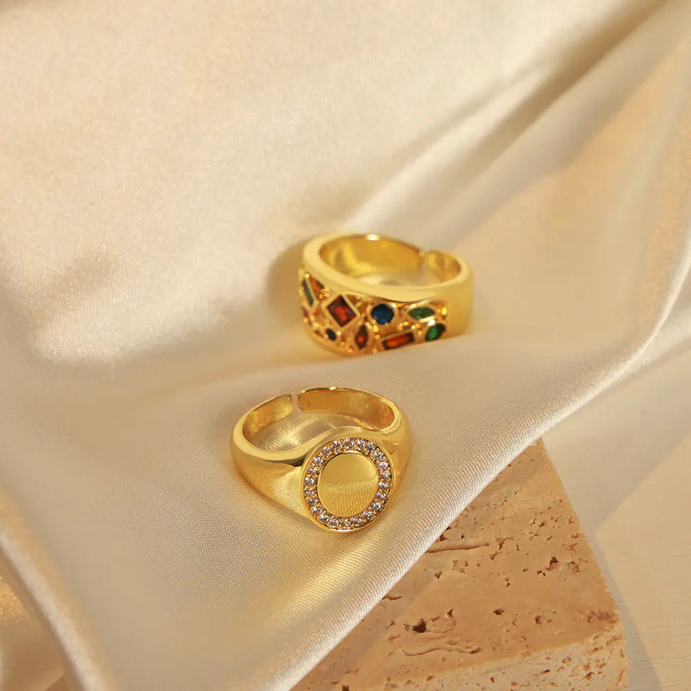 New Gold Plated Brass Rainbow CZ Ring