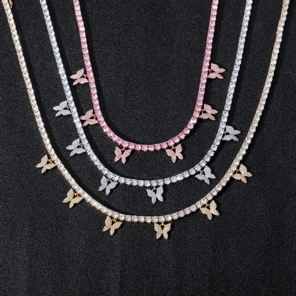 4mm Single-Row Butterfly Zirconia Necklace