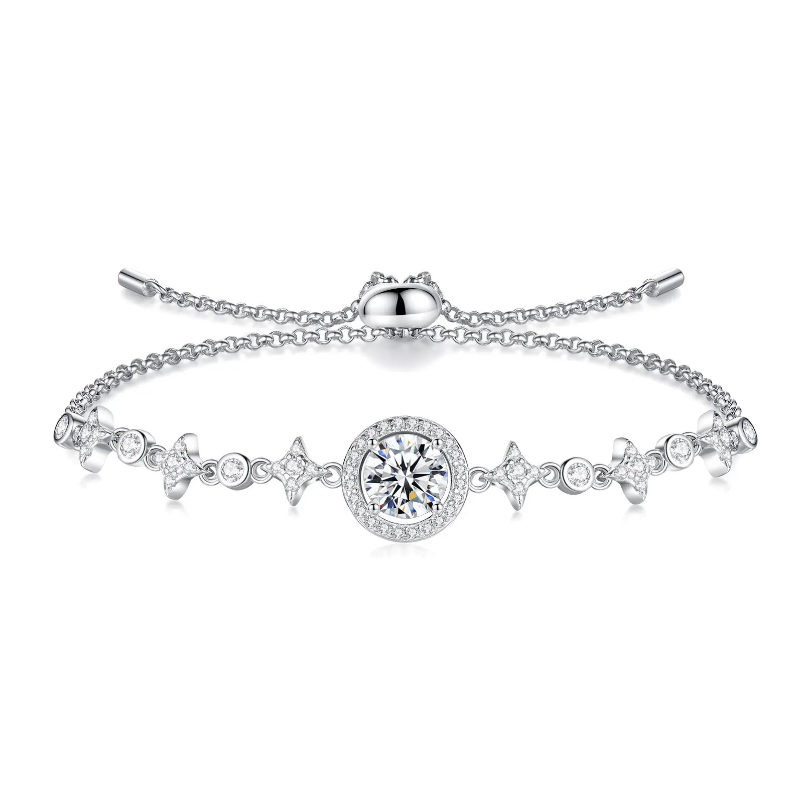 6.5mm Star Moon 925 Silver Moissanite Bracelet