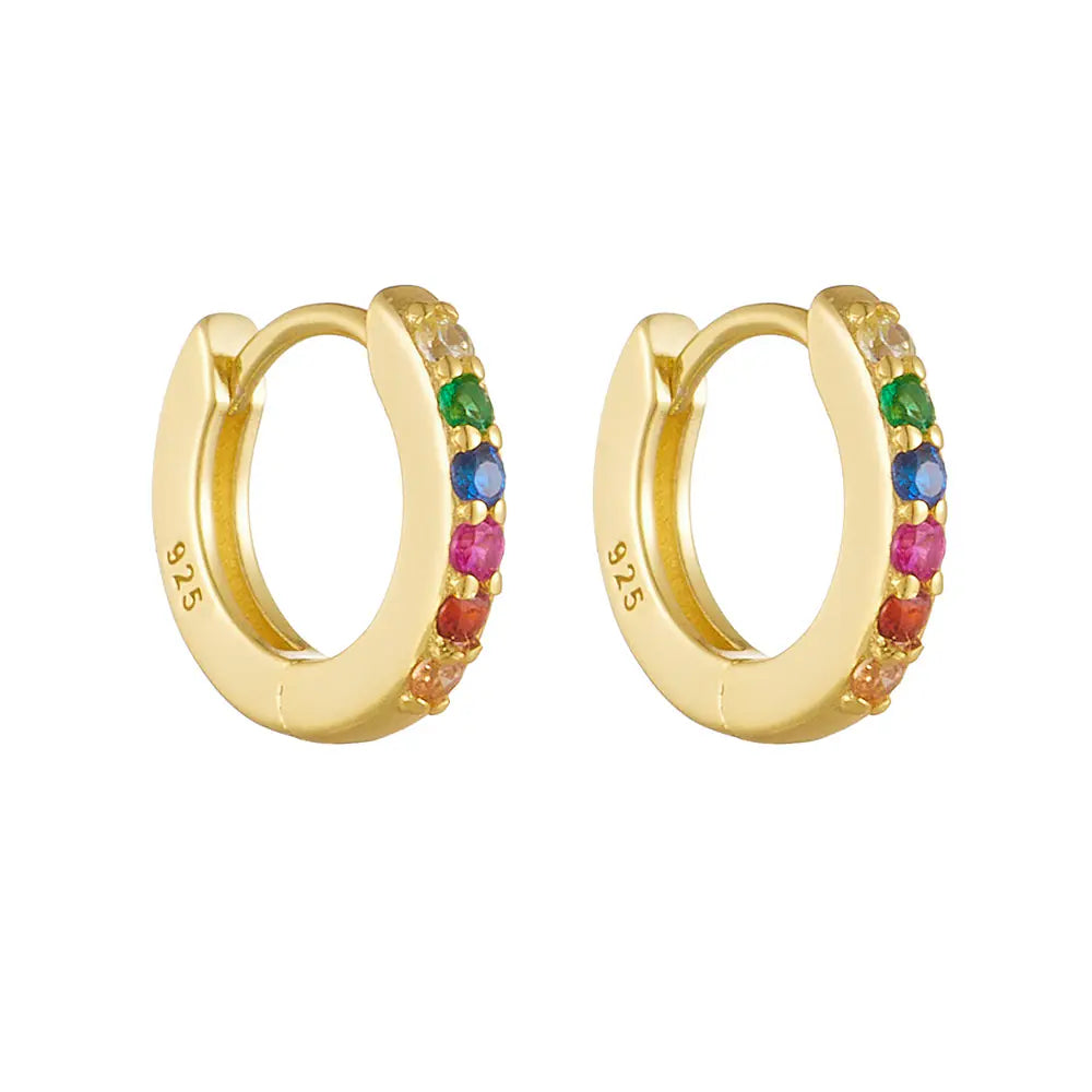 Fashion 925 Sterling Silver Colorful CZ Hoop Earrings
