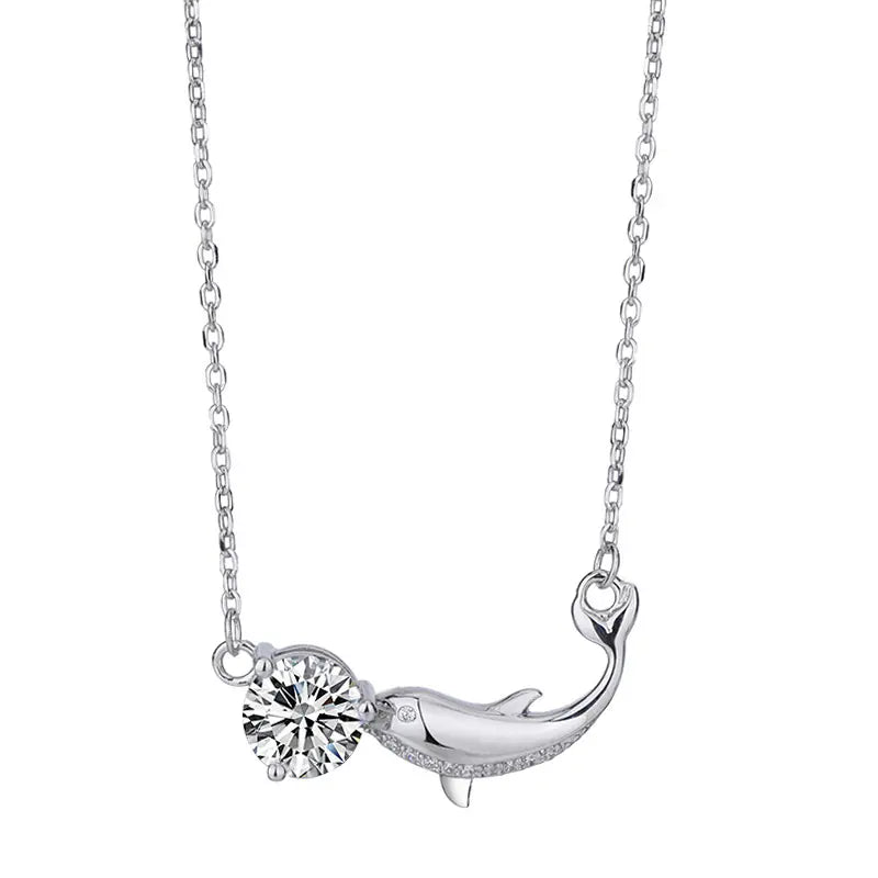 New S925 Silver 1ct Moissanite Dolphin Necklace