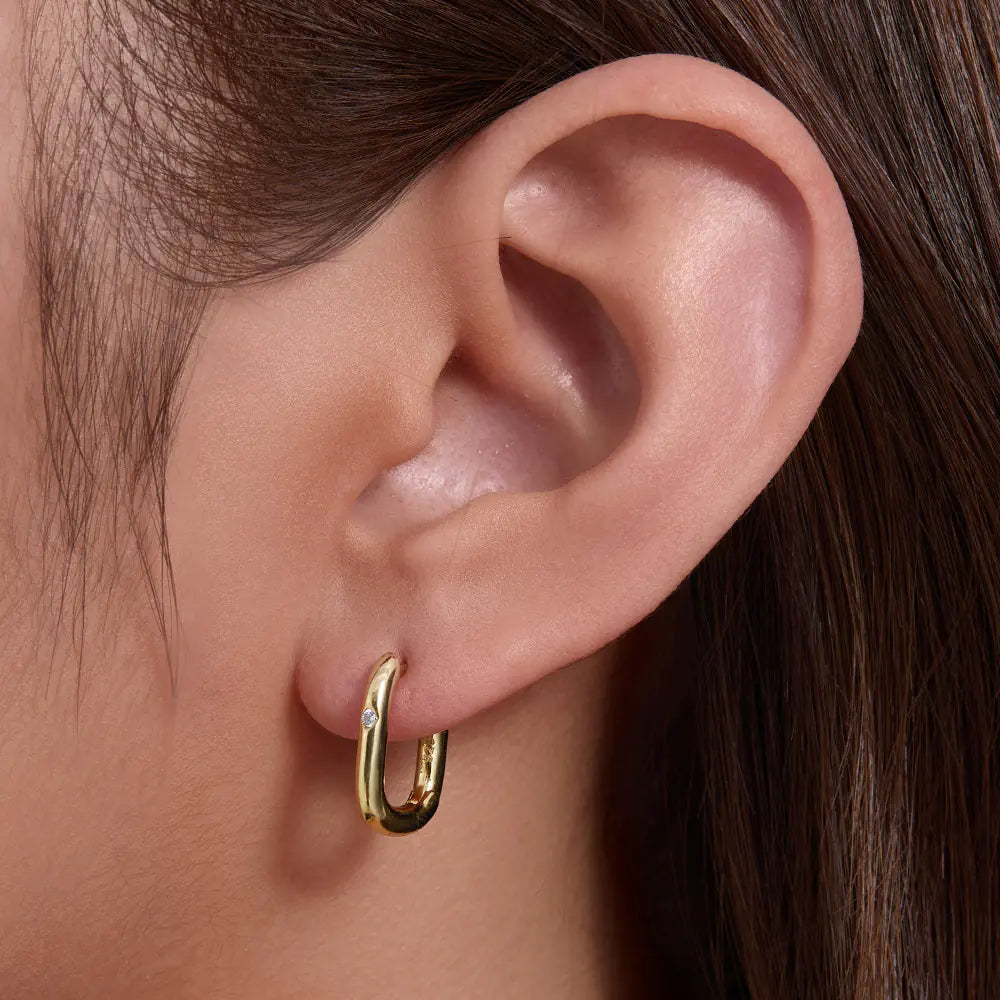 Simple 925 Sterling Silver CZ Hoop Earrings
