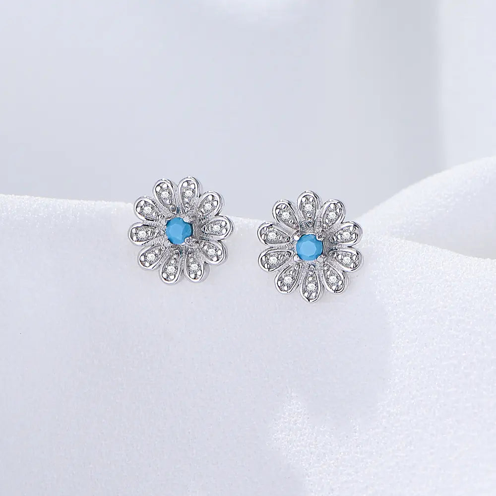 New S925 Sterling Silver Sunflower Stud Earrings