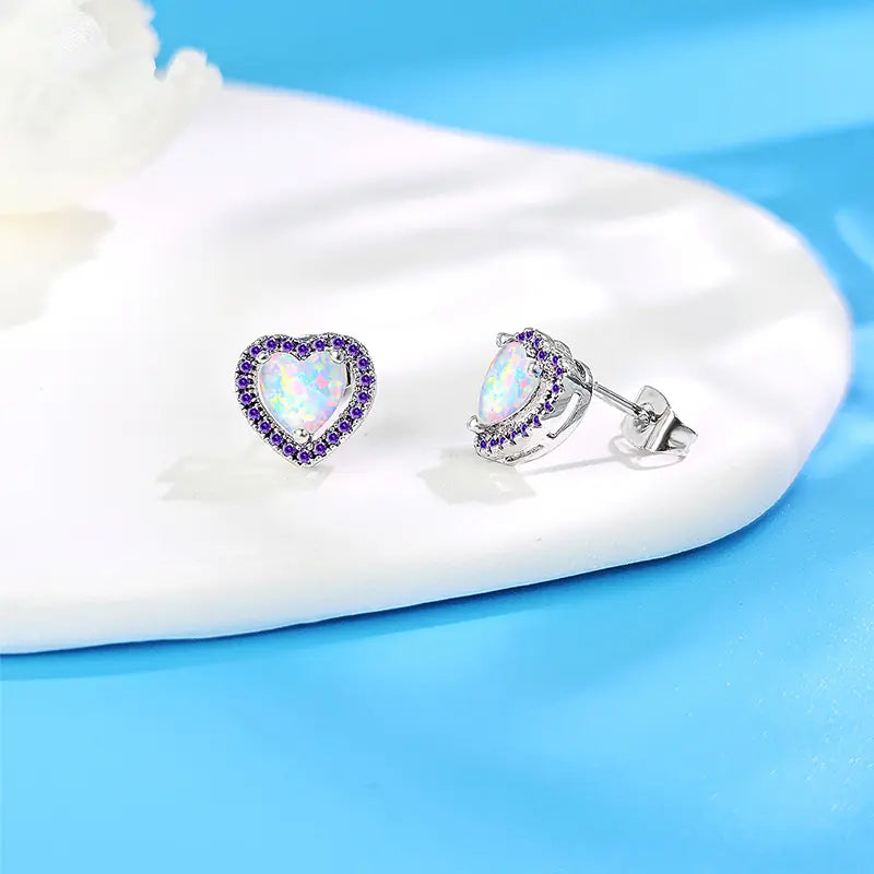 New Arrival Brass Heart Opal Stud Earrings