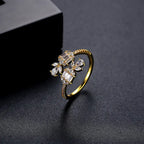 Fashion 11mm Flower Adjustable Brass CZ Ring