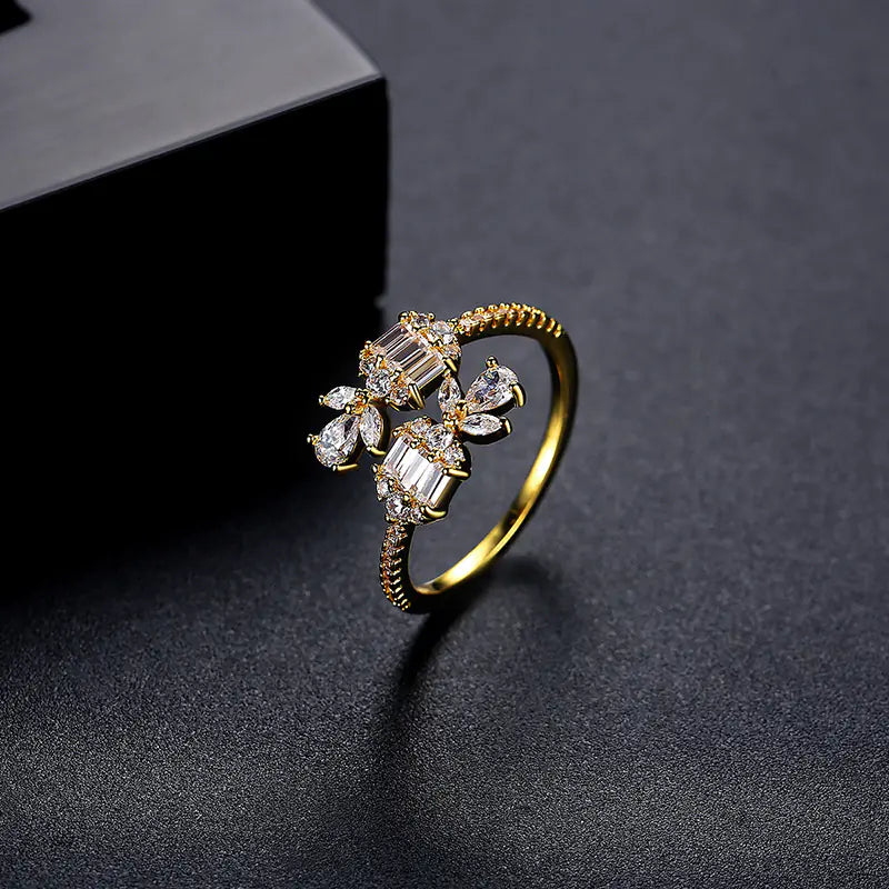 Fashion 11mm Flower Adjustable Brass CZ Ring