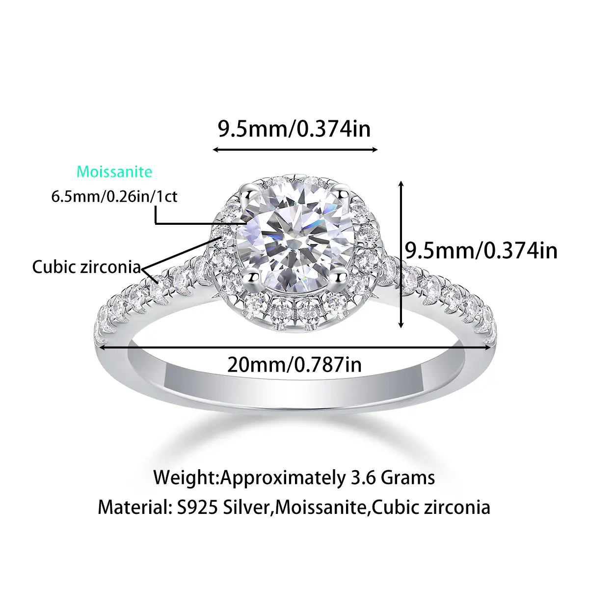 925 Sterling Silver Moissanite Engagement Rings