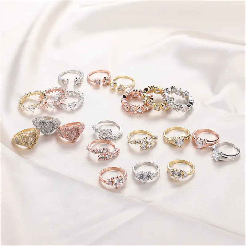 Brass Iced Out CZ Heart Eternity Band Rings