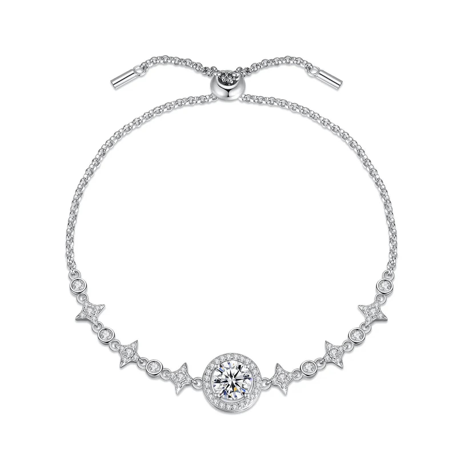 6.5mm Star Moon 925 Silver Moissanite Bracelet