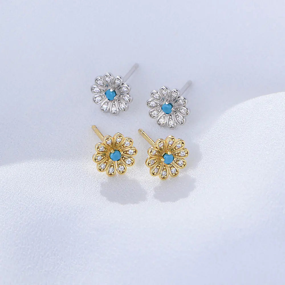 New S925 Sterling Silver Sunflower Stud Earrings