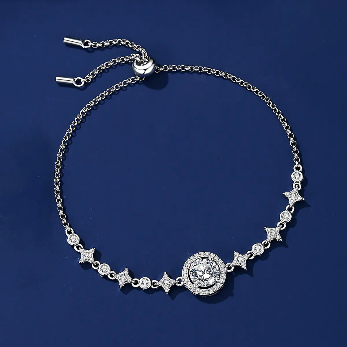 6.5mm Star Moon 925 Silver Moissanite Bracelet