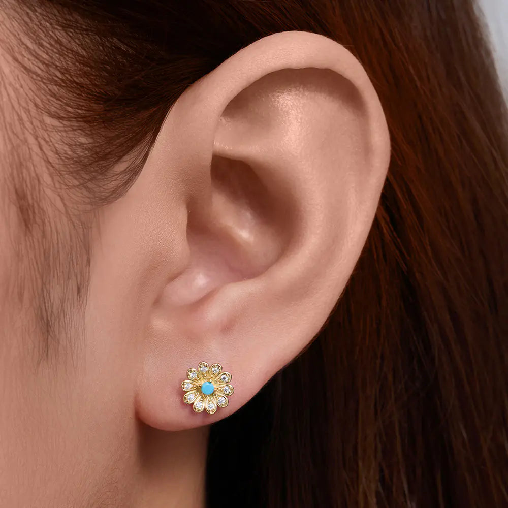 New S925 Sterling Silver Sunflower Stud Earrings