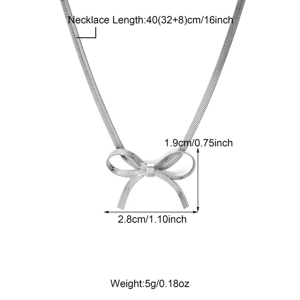 Stainless Steel Blade Chain Silver and Gold Bow Necklace