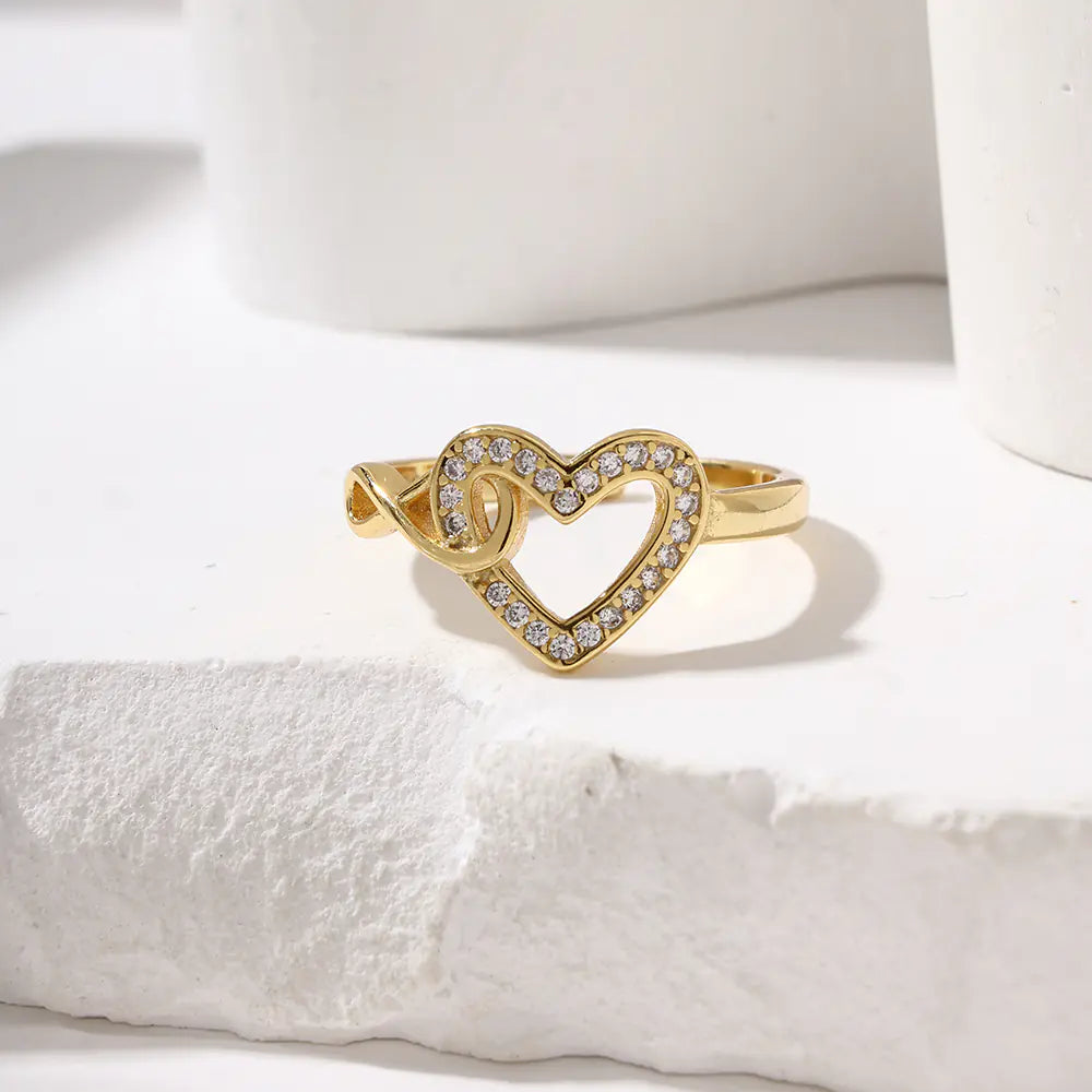 Simple 925 Sterling Silver Heart CZ Adjustable Ring