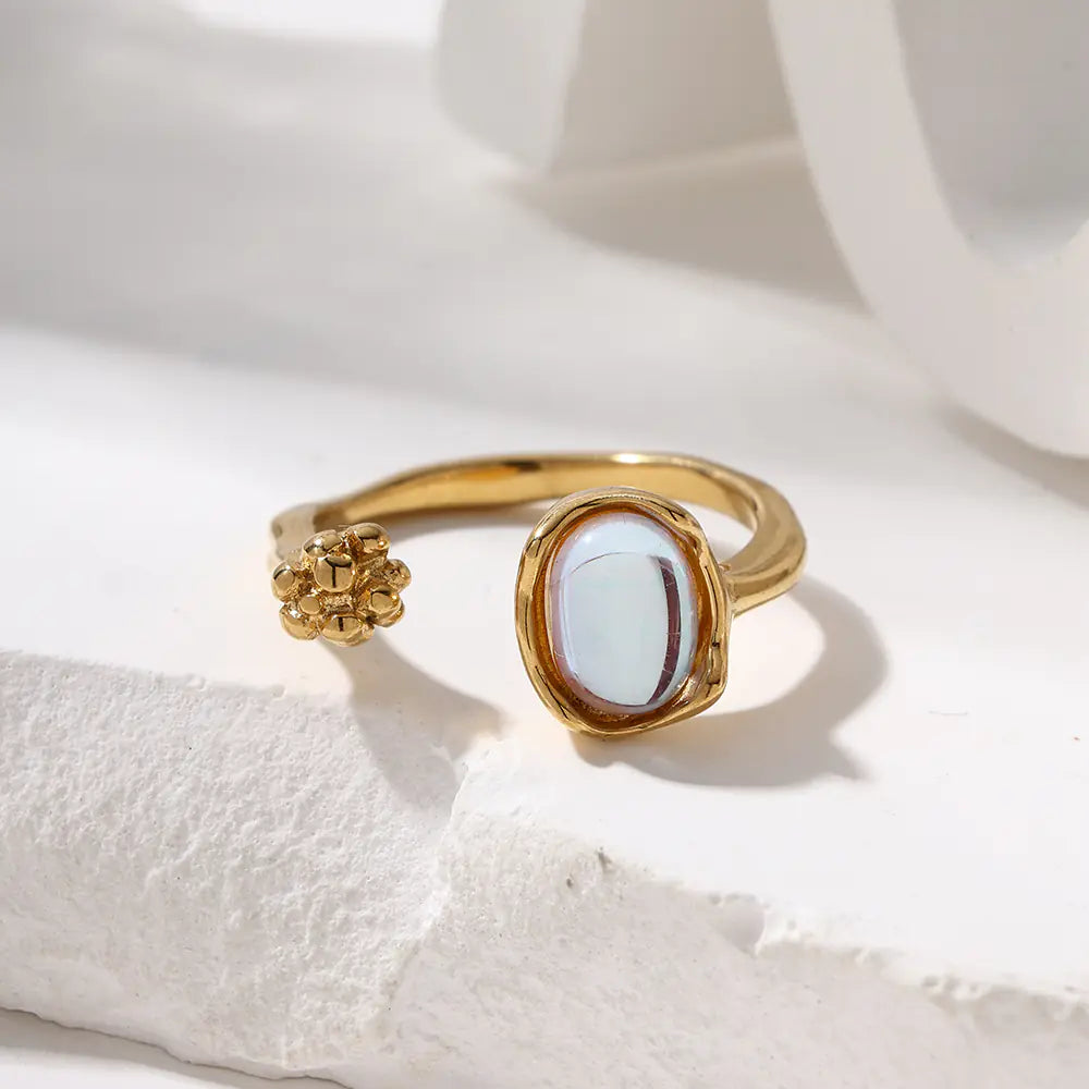 Stainless Steel Moonstone Design Open Ring