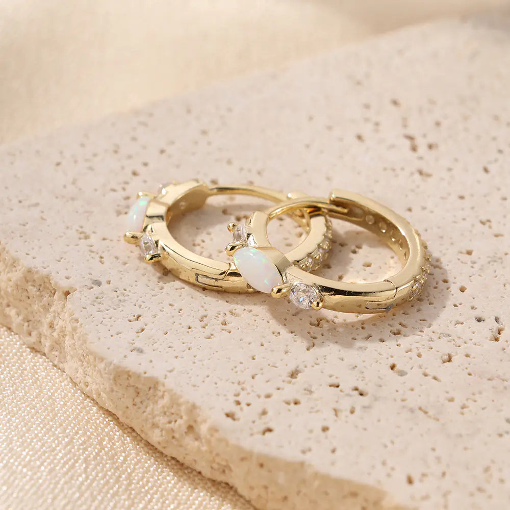 S925 Sterling Silver Opal Hoop Earrings