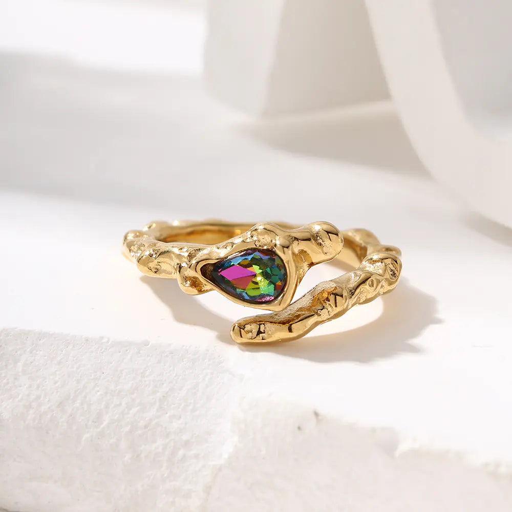 Stainless Steel Twisted White Zircon Open Ring