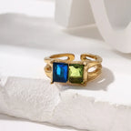 Two-Tone Double Color CZ Stainless Steel Open Ring