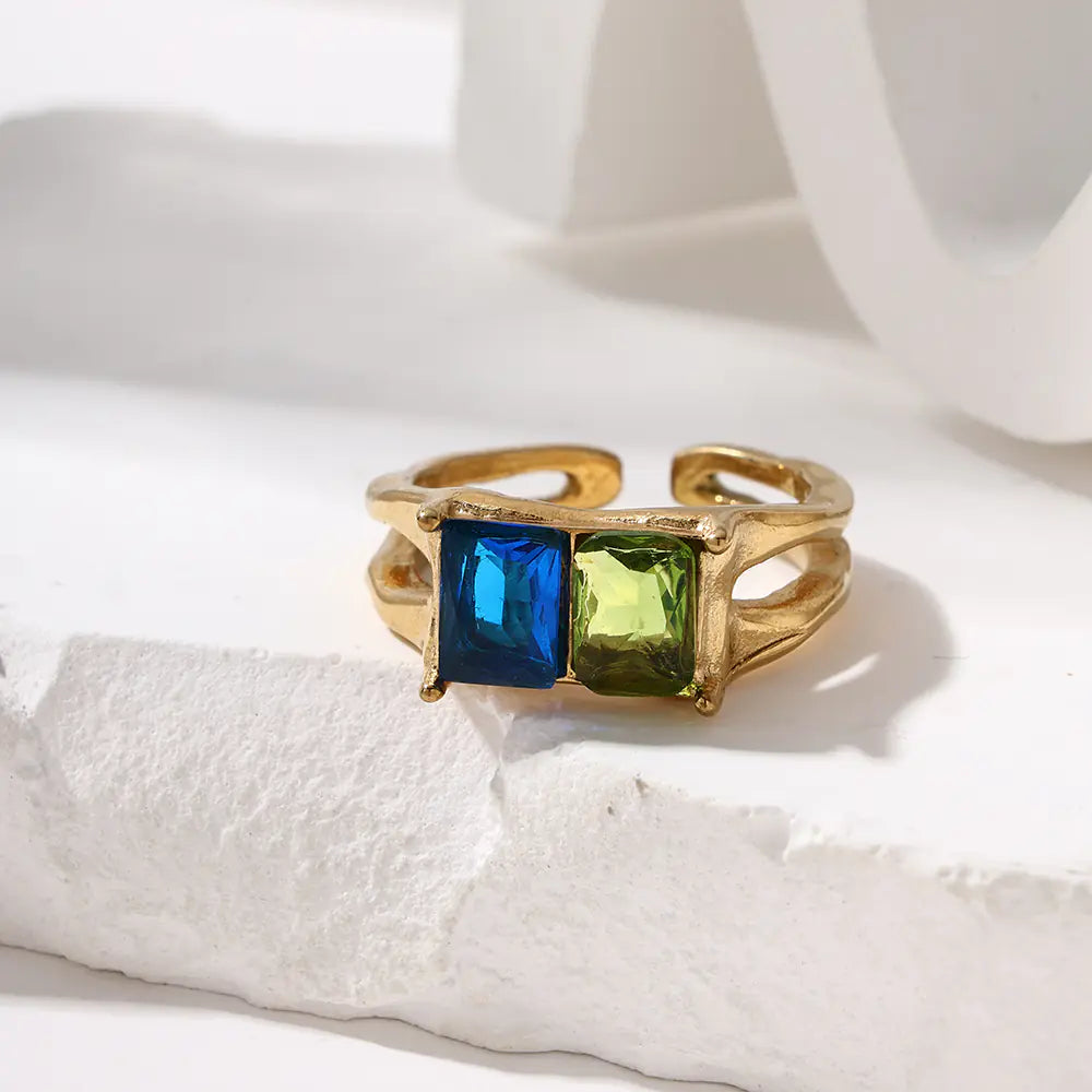 Two-Tone Double Color CZ Stainless Steel Open Ring