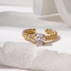 Stainless Steel Moonstone Design Open Ring