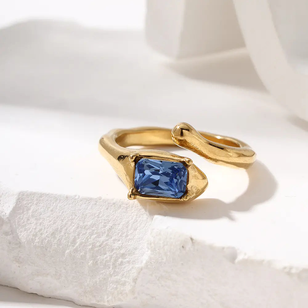 316L Stainless Steel Blue Zircon Open-style Ring