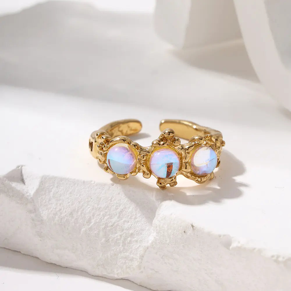 Gold-plated Stainless Steel Moonstone Open Ring