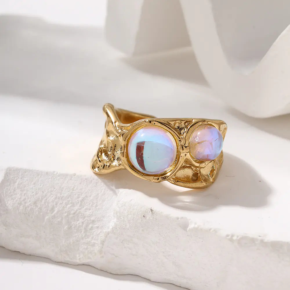 Stainless Steel Moonstone Open Ring